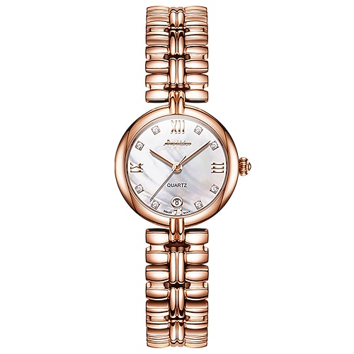 Die neue modische und trendige Damenuhr mit goldenem Schild ist eine importierte Maschine mit einem diamantbesetzten Kalender, ein Retro-Dünnmodell mit kleinem Zifferblatt, wasserdicht, lässig und Image