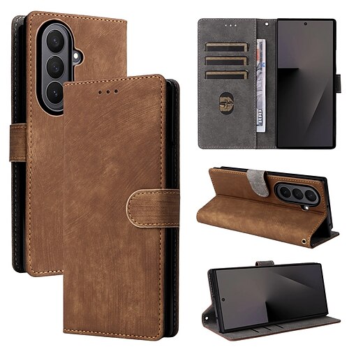 Handy Hülle Handyhüllen Für Samsung Galaxy Z Fold 7 Z Fold 6 Z Fold 5 Z Fold 4 Rückseite mit Trageriemen Ständer Kartenfach Retro TPU PU-Leder Image