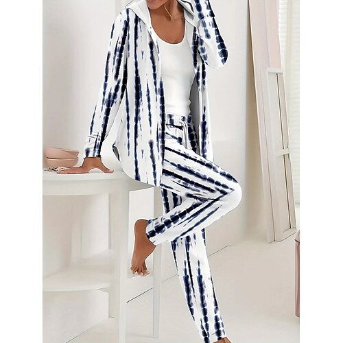 Per donna Felpa con Cappuccio Tuta Set di Pantaloni Manica Lunga Girocollo Con Cappuccio Ombre Floreale Coulisse Stampato Attivo Quotidiano Casuale All'aperto Nero Bianco Autunno Vestibilità regolare