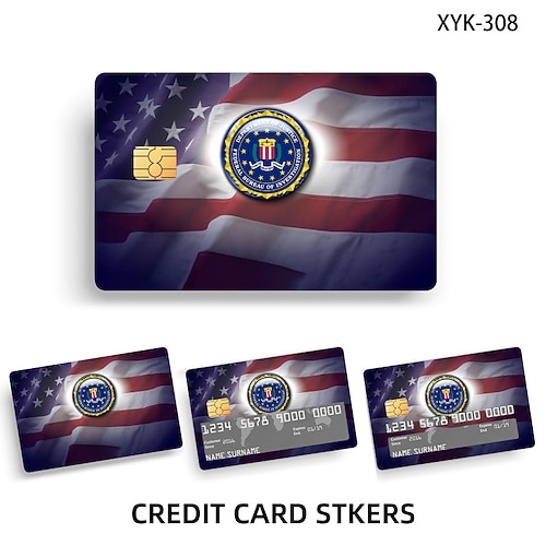 4-teiliges Geheimagenten-Karten-Skins-Kit FBI/ICE-Designs Cosplay Geschenkaufkleber-Set matt id Dekorative Kreditkartenaufkleber, personalisierte, stilvolle Bankkartenaufkleber Image