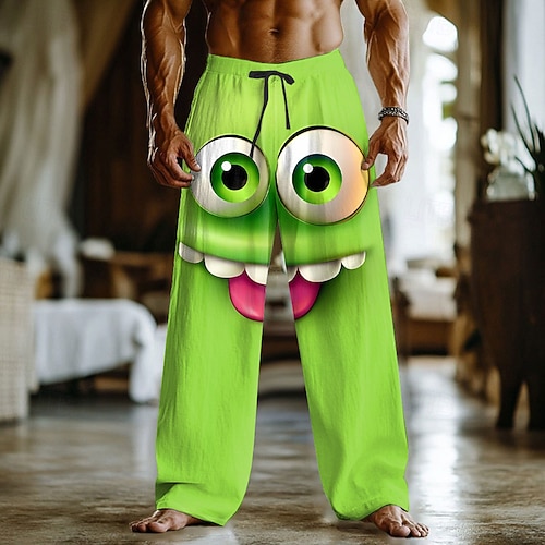 Herren 3D Zeichentrick Lächelndes Gesicht Hose Baggy-Hosen Freizeithose Mittlere Taille Lustig Outdoor Urlaub Heim Elastischer Kordelzug in der Taille Leinenähnliche Hose mit Taschen Frühling Herbst Image