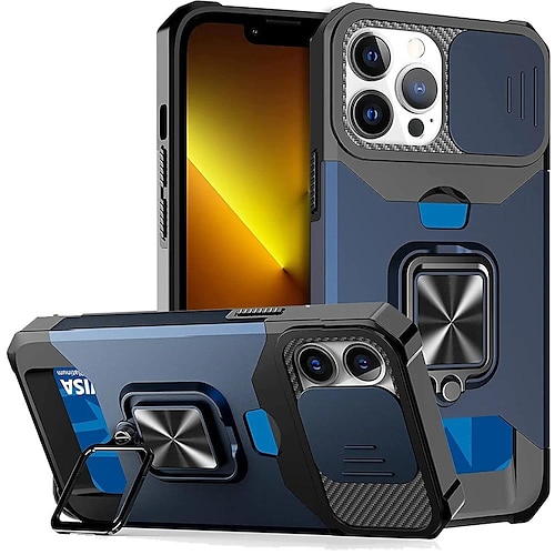 Handy Hülle Handyhüllen Für iPhone 15 14 Pro Max Plus 13 12 11 Pro Max Mini Rückseite Ringhalter Kartenfach Stoßfest TPU PC Image