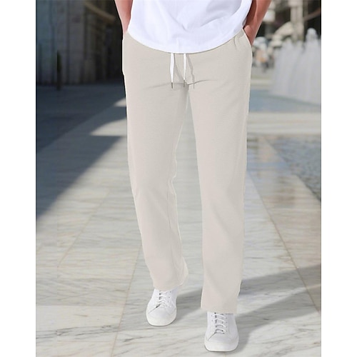 Herren Jogginghose Hose Gerade geschnittene Sweatpants Kordelzug Tasche Elastischer Bund Einfach Komfort Sport im Freien Täglich Mode Lässig Schwarz Wein Mikroelastisch Image