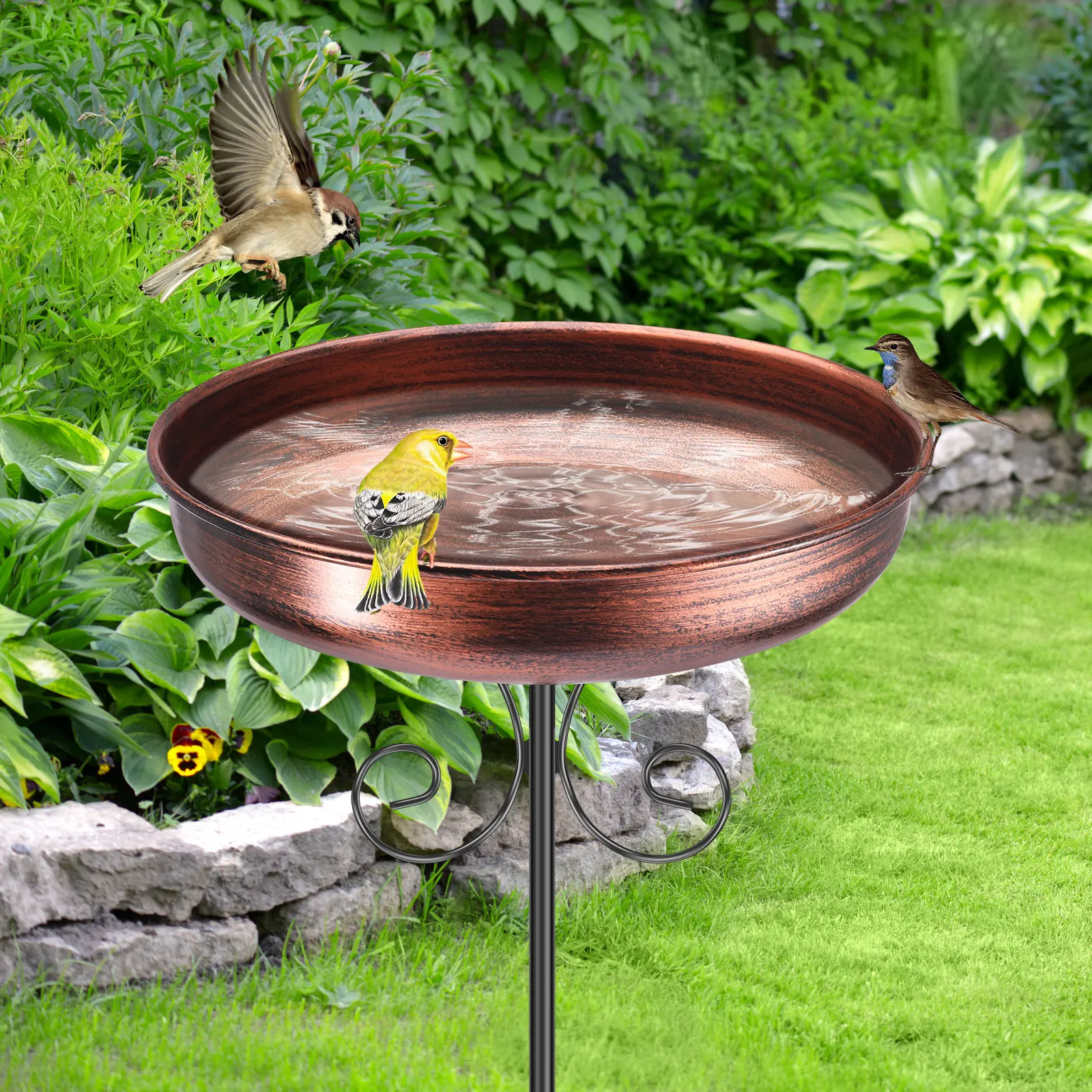 Vogelfutterstation und Badewanne aus Metall für den Außenbereich, Garten-Vogelfutterschüssel, Vogelkrank, Vogelbad für Wildvögel, Papageien, Tauben Vogelzubehör Image