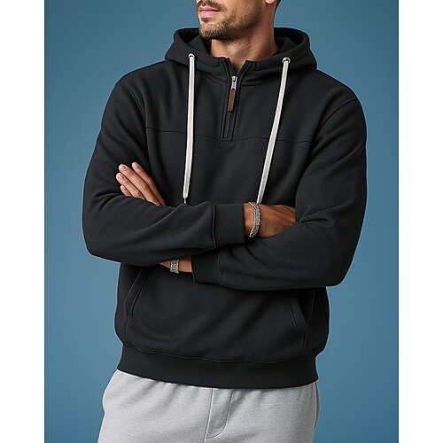 Per uomo Felpa con cappuccio in pile Felpa casual Cerniera a un quarto Molto spesso Manica Lunga Top Athleisure Tinta unita Caldo All'aperto Viaggio Corsa abbigliamento sportivo Abbigliamento sportivo