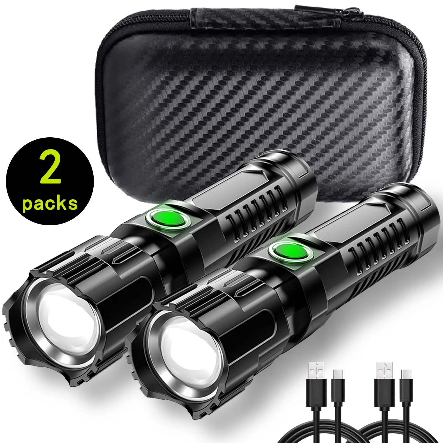 NEUE P200 Quad-Core Wick Teleskop-Zoom-Handtaschenlampen, 3 Lichtmodi, superhelle wiederaufladbare USB-Notfalllaterne Image