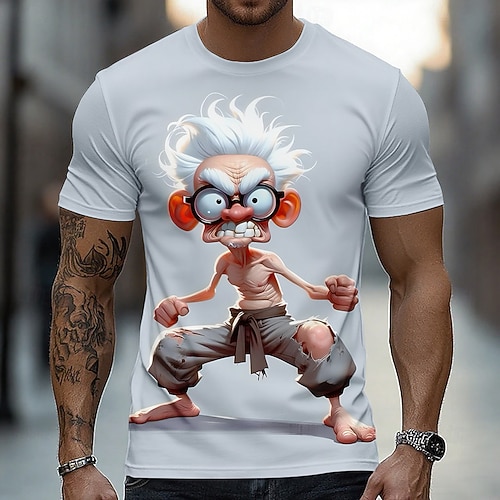 Herren Cartoon 3D T Shirt Kurzarm T-Shirt 3D-Druck Rundhalsausschnitt Hemd Übertrieben Designer Party Täglich Ferien Khaki Hellgrau Grau Sommer Frühling Ganzjahres Bekleidung S M L XL XXL XXXL Image