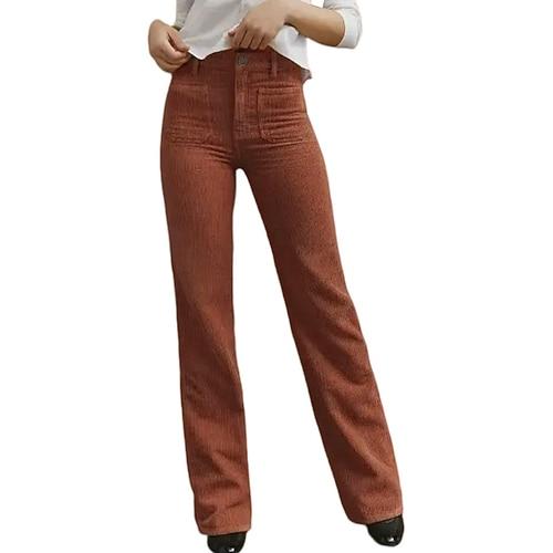 Damen Stoffhosen Gerade Streetwear Lässig Volle Länge Hohe Taille Einfach Elastischer Bund Bequem Straße Ferien Alltagskleidung Braun Grün Herbst Normale Passform