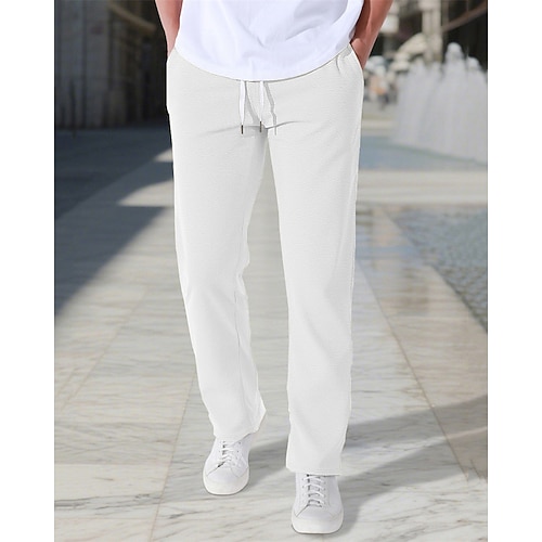 Herren Jogginghose Hose Gerade geschnittene Sweatpants Kordelzug Tasche Elastischer Bund Einfach Komfort Täglich Sport im Freien Mode Lässig Beige Mikroelastisch Image
