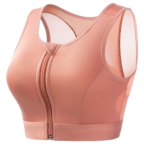 Damen Sport-BH Yoga Top T-shirt Fitness Rundhalsausschnitt Freiheit Ultra Stretch Atmungsaktiv Frontreißverschluss Ärmellos Sport Einfarbig Oberteil Für Fitnesstraining Gehen Laufen Enge Passform Image