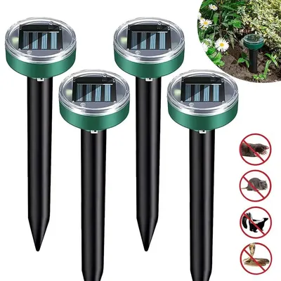 4X Solar Powered Ultrasonic Mole Deterrent Fox Pest Scarer Repeller UK