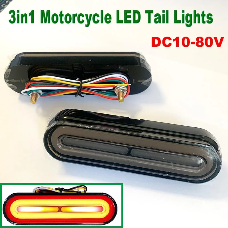 Luci posteriori a LED per moto 3in1 Indicatori di direzione Lampada DRL Luce di marcia Moto Fender Flash Luci di arresto freno posteriori rosse 12/24V