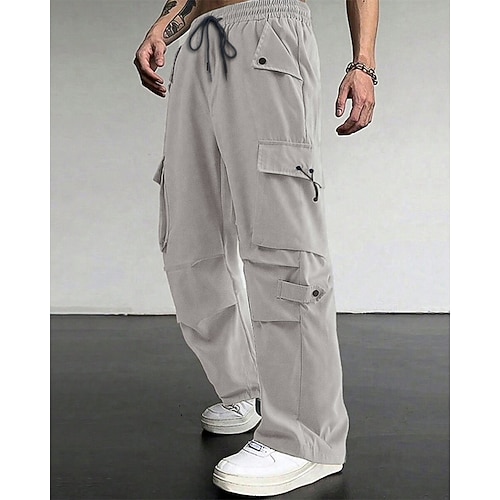 Herren Cargo-Hosen Hose Kordelzug Elastischer Bund Mehrere Taschen Einfach tragbar Outdoor Täglich Campen und Wandern Mode Klassisch Schwarz Armeegrün Image
