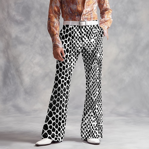 Herren Schlangenhaut Muster Disco-Hosen 60er 70er Schlaghosen Mittlere Taille Vintage-Retro Outdoor Urlaub Party Seitentaschen Schlaghose Frühling Herbst 3D-Druck Schwarz Weiß Gold Image