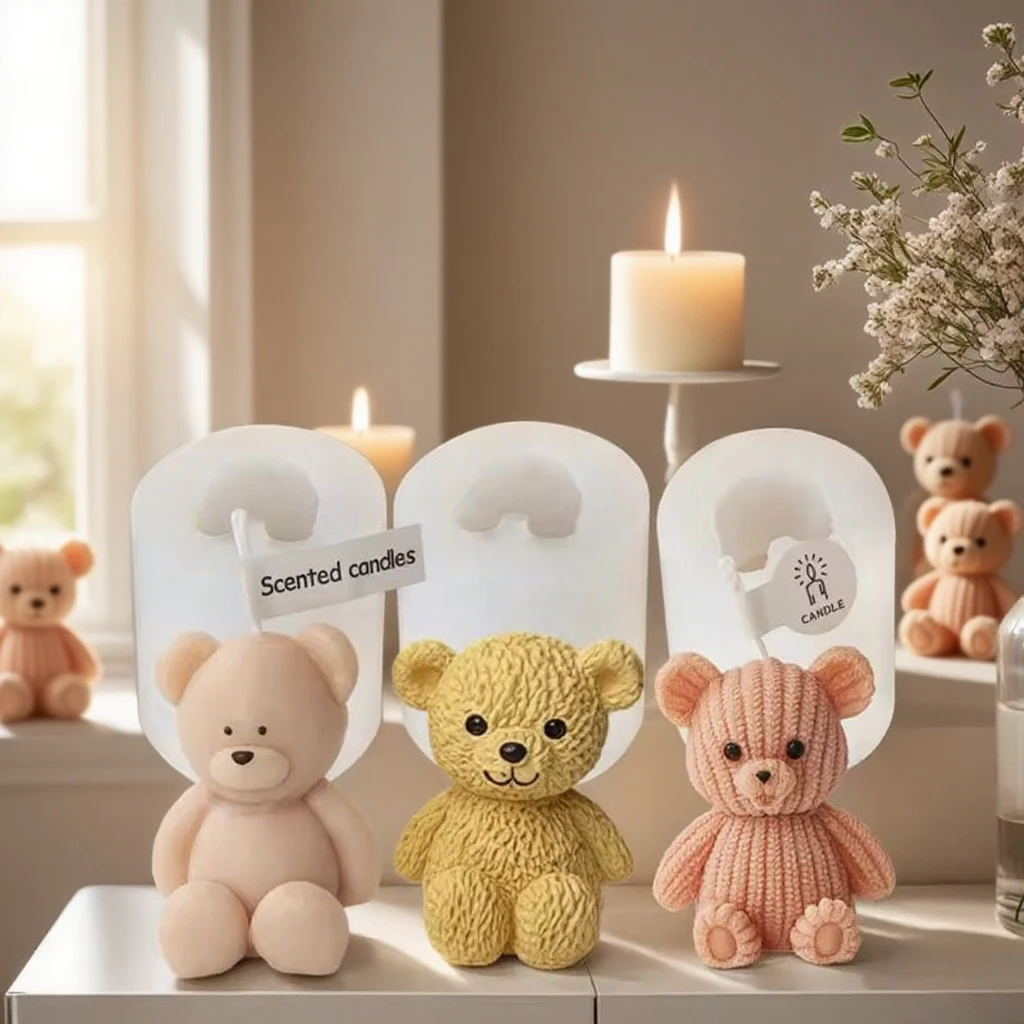 3D süße Bär Kerze machen Form Mini Teddybär Duftkerze Gips Formen DIY Handwerk Kristall Epoxy Seife Home Decor Geschenk Image
