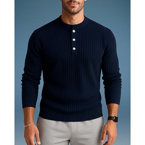 Herren Lässige Oberteile Pullover Knöpfe Langarm Oberteil Athleisure Herbst Mode Outdoor Reise Sportbekleidung Sportkleidung Einfarbig Schwarz Weiß Rot