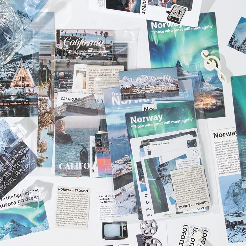 Romantisches Landschaftsaufkleber- und Papierset – 30-teiliges Dekorationselement für Tagebuch und Scrapbooking Image