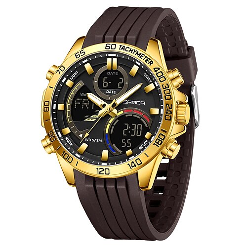 SANDA Herren Digitaluhr Großes Ziffernblatt Außenbereich Sport Lässig leuchtend Stopuhr Wecker Countdown Silikon Beobachten Image