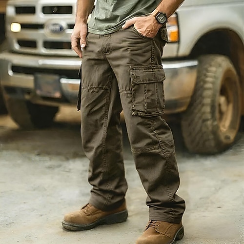 Herren Cargo-Hosen Hose Elastischer Bund Knöpfe Mehrere Taschen Einfach tragbar Outdoor Täglich Campen und Wandern Mode Klassisch Armee-Gelb Schwarz Image