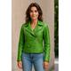 Infinity Leather Womens Apple Green Classic Brando Biker Jacket - Secunda - Lime Green Lamb Leather - Size 22 UK