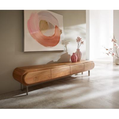 DELIFE Lowboard Sohara 175 cm Akazie Natur 4 Türen L-Fuß silber, Fernsehtische Image