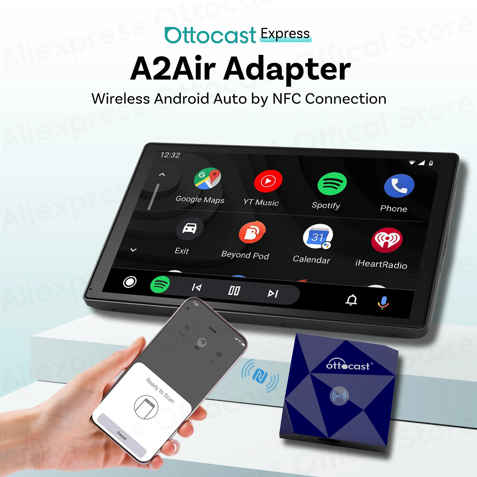 OTTOCAST A2Air unterstützt NFC-Verbindung, kabelloser Android-Auto-Adapter für Android, Samsung, Google Phone, USB-Dongle, Autozubehör Image