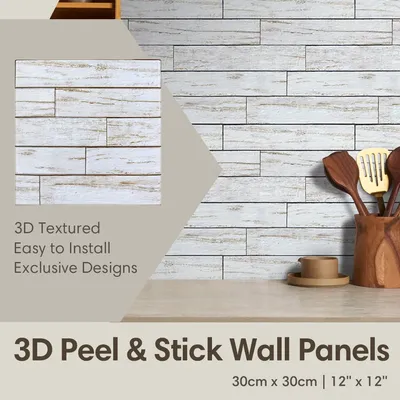 10 Stück 3D-Wandpaneele aus Kunstholz zum Abziehen und Aufkleben – PVC-Fliesen-Wandaufkleber, pastorales Design, dekorative Wandpaneele für das Wohnzimmer Image