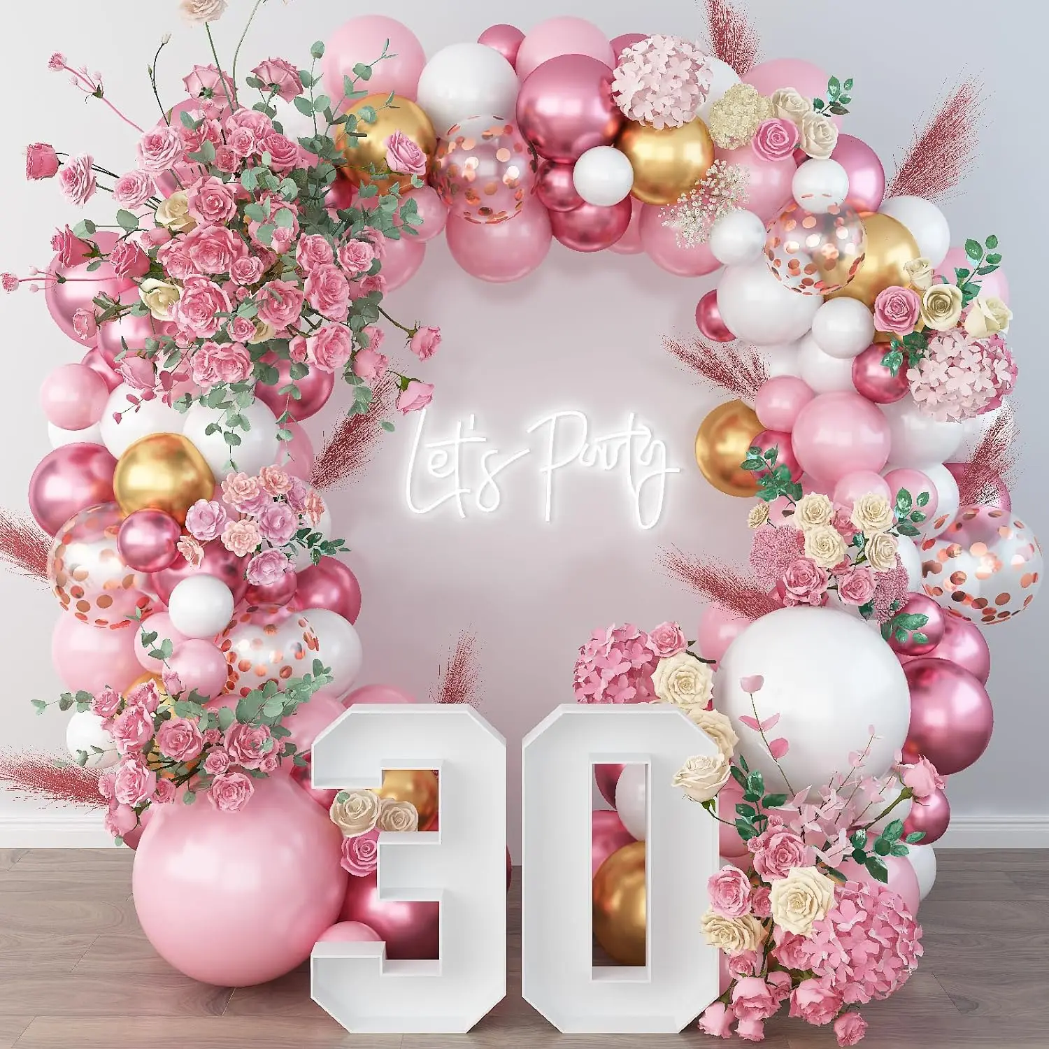 89-teiliges rosa-weißes rotes Latex-Ballon-Set aus Metall, geeignet für Geburtstagsfeiern, Hochzeiten, Partydekorationen zum Valentinstag Image
