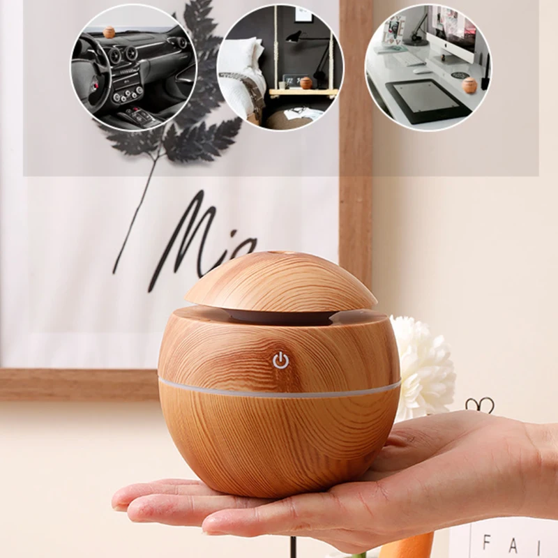 Mini Nachahmung Holz Sonic Luftbefeuchter USB Aromatherapie Ätherisches Öl Diffusor Hause Luftbefeuchter Desktop Holzmaserung Luftbefeuchter Image