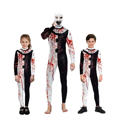 Erwachsene Kinder Scary Clown Terrifier Cosplay Kostüm Halloween Horror Karneval PartyJumpsuit Zentai Bodysuit Image