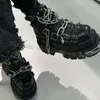 Metall Kette Stiefeletten Plattform Gürtel Schnalle Gothic Rock Punk Einfarbig Mode Elegante Concise Sexy Frauen Schuhe Neue Runde Kappe