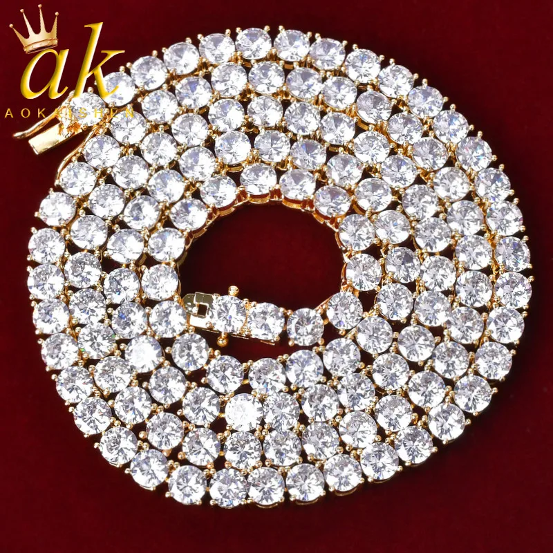 Aokaishen Tennis Kette Männer Halskette Echt Gold Überzogene Hip Hop Rock Straße Schmuck Iced Out Charms Kostenloser Versand Artikel Weihnachten Image