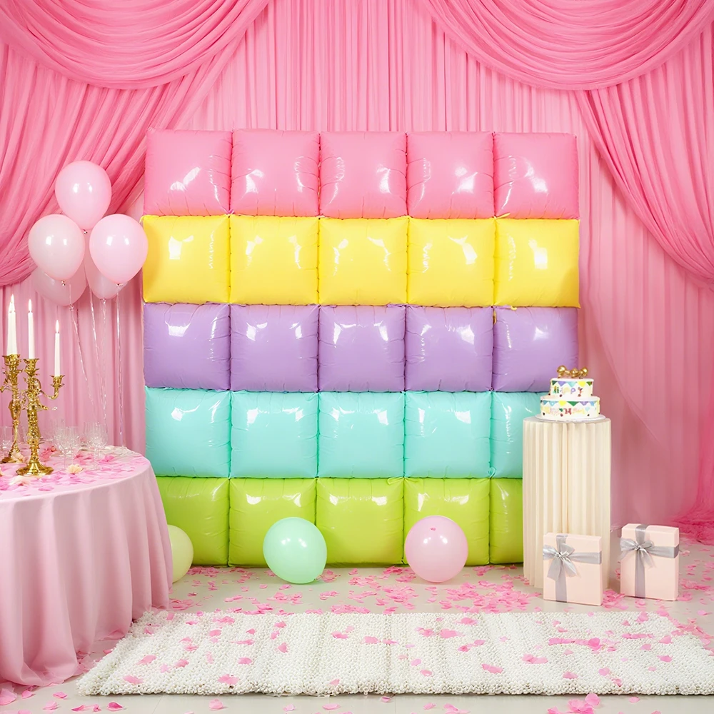 Rosa Regenbogen Quadratischer Aluminiumfolienballon Wand Doppelseitiger quadratischer Ballon Geburtstag Party Dusche Hochzeitstag Dekoration Image