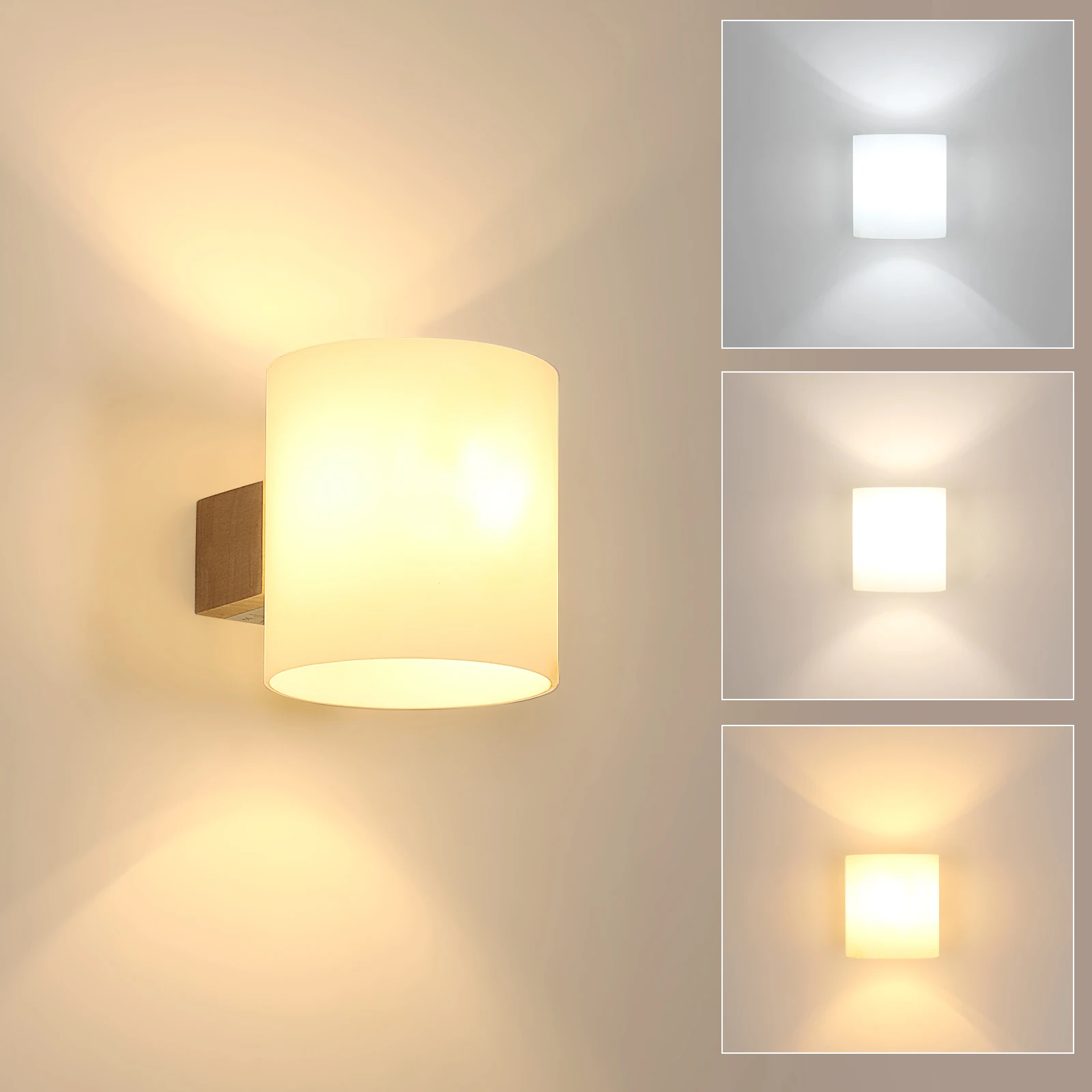 Innenwandleuchte aus Holz, 4 W, E27, moderne Wandleuchte, Wandleuchten, dreifarbiges Licht für Nachttisch, Schlafzimmer, Flur, Treppen