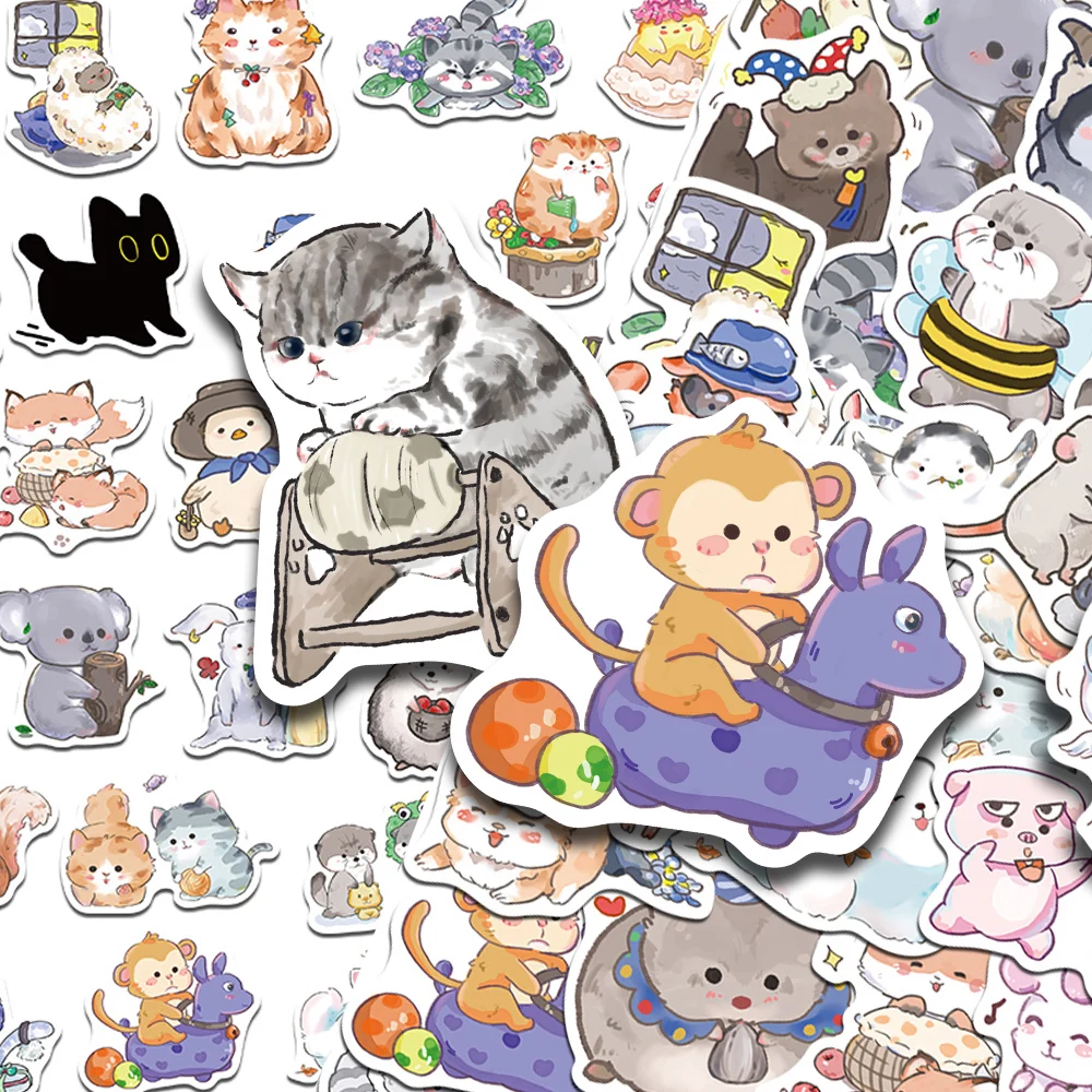 50 stücke Cartoon Tiere Katze Ente Aufkleber Aufkleber Für Telefon Laptop Sammelalbum Skateboard Gitarre DIY Graffiti Ästhetische Aufkleber Image