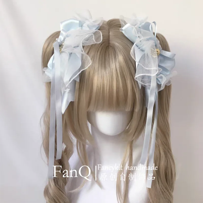 Lolita-Accessoires, japanischer Stil, Bänder, Schleife, Haarspangen, rosa, blaue Mädchen-Kopfbedeckung Image