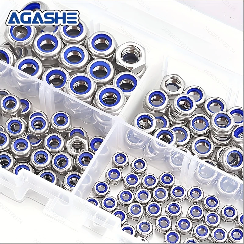 150 Stück Sicherungsmuttern aus Edelstahl und Nylon – rutschfest, selbstsichernd, Sechskantkappe, Vollgewinde, rechtes Gewinde, M3/M4/M5/M6, Dura Image