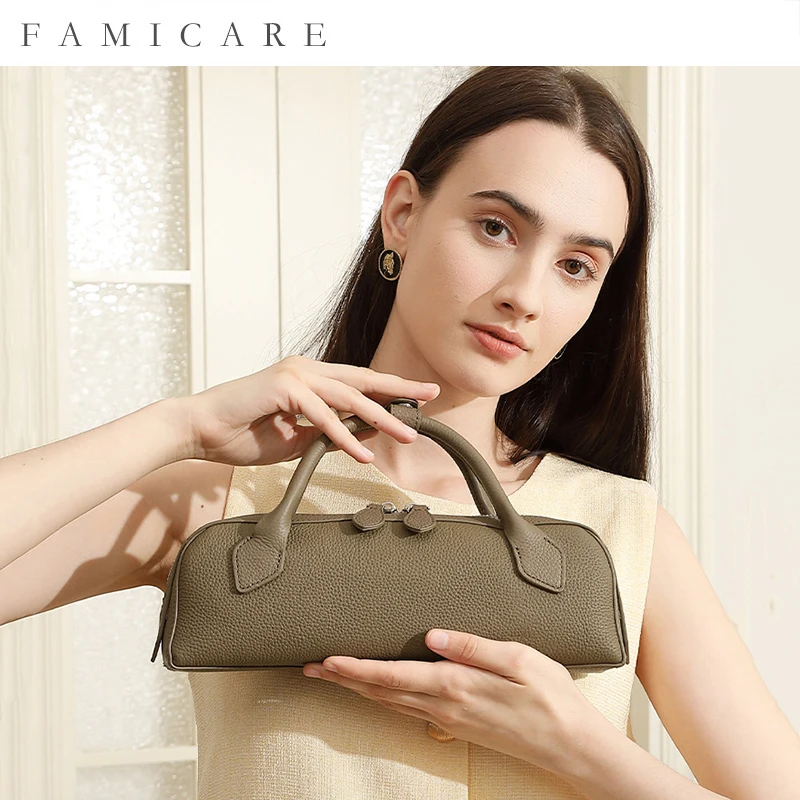 Neue frauen Einfarbig Echtes Leder Handtasche Dame Große Kapazität Wurst Achselhöhle Tasche Mädchen Pendeln Einzelnen Schulter Umhängetasche Image