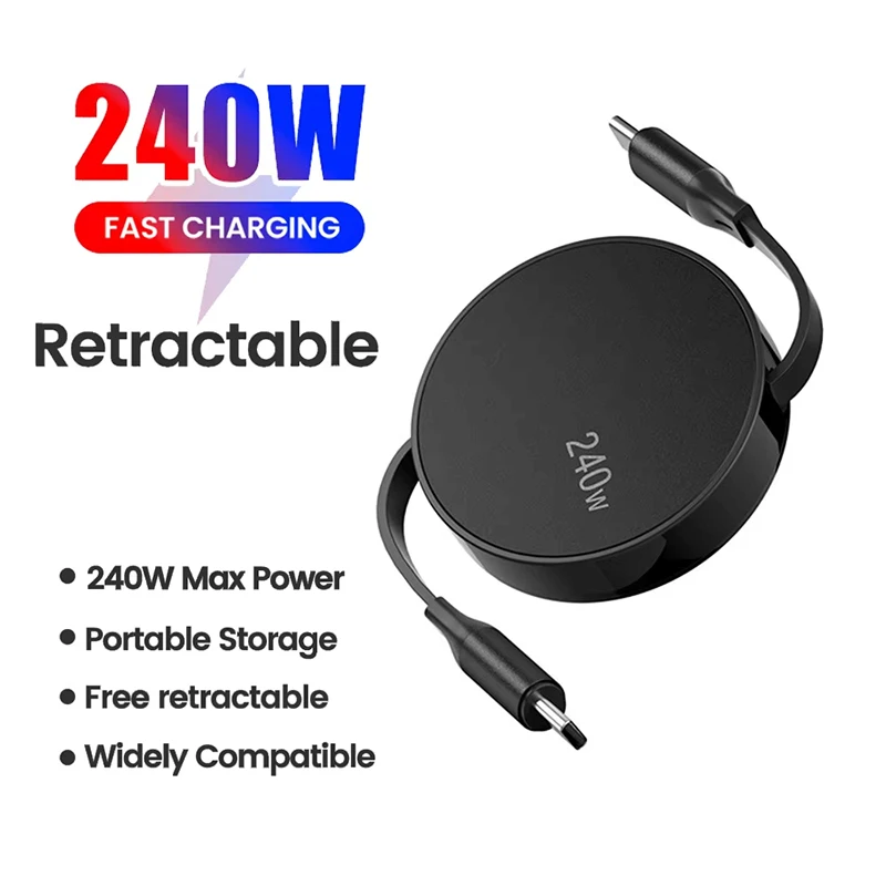 PD 240 W einziehbares Typ C auf Typ C Schnelllade-Datenkabel für iPhone 15 MacBook iPad Samsung Xiaomi USB C auf USB C-Kabel Image