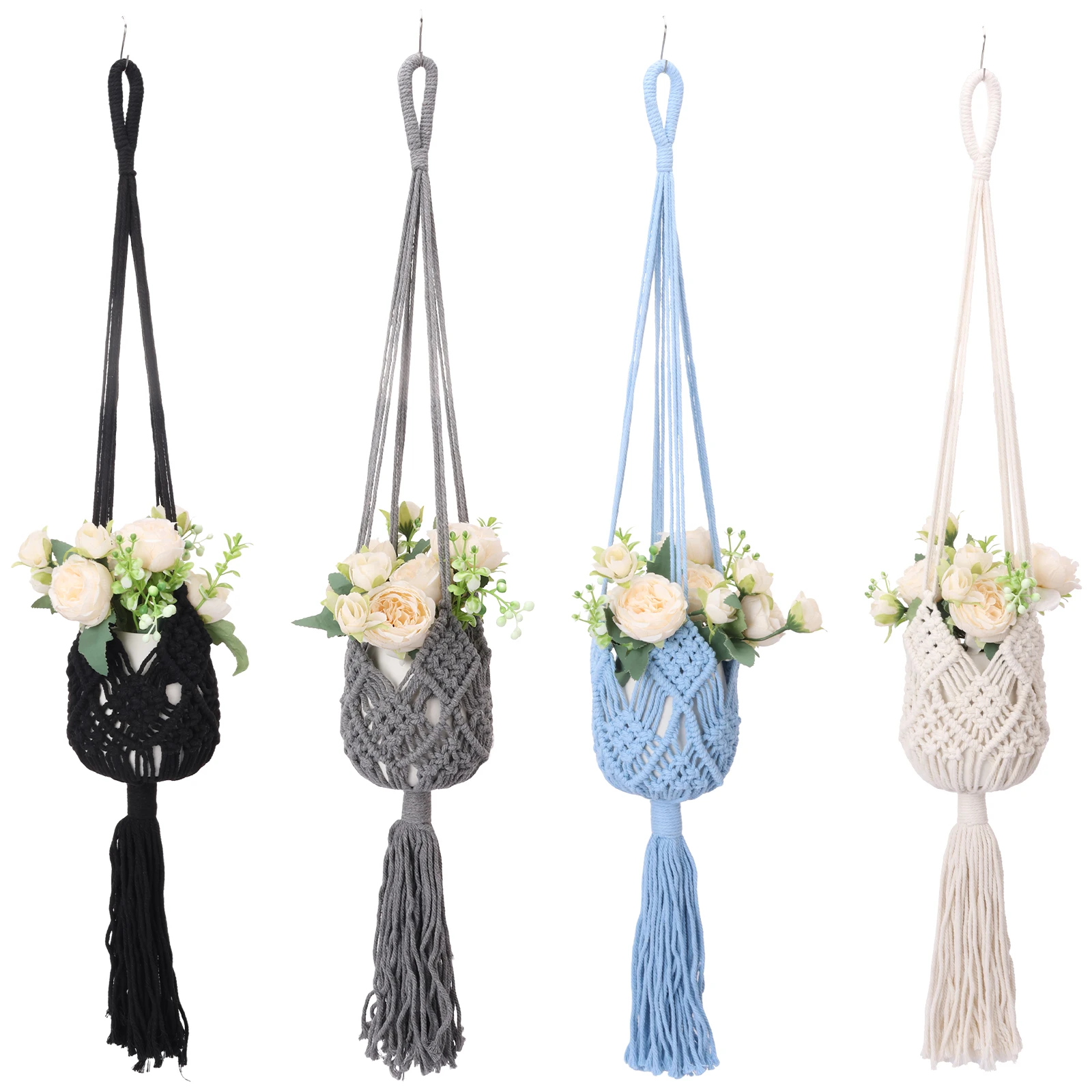 Pflanzenaufhänger, Blumentopf, Netz, Böhmen, Makramee, Pflanzenhalter, handgefertigt, Wanddekoration, Gartenpflanzer, Hängekörbe Image