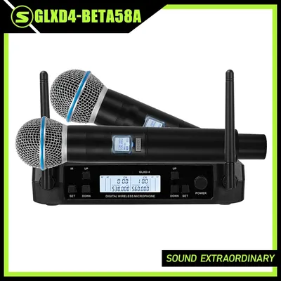 GLXD4 Professional Dual Wireless B58a Microphone System UHF Dynamic Dual Handheld Mic for Stage Karaoke Singing Speech Wedding