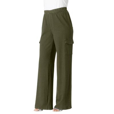 Plus Size Women's Wide Leg Cargo Knit Jean by Roaman's in Dark Olive Green (Size 26/28)