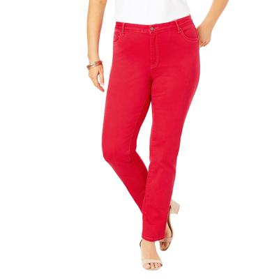 Plus Size Women's Plus Size Classic Stretch Straight Leg Jean by Denim 24/7 by Roamans in Vivid Red (Size 18 T)