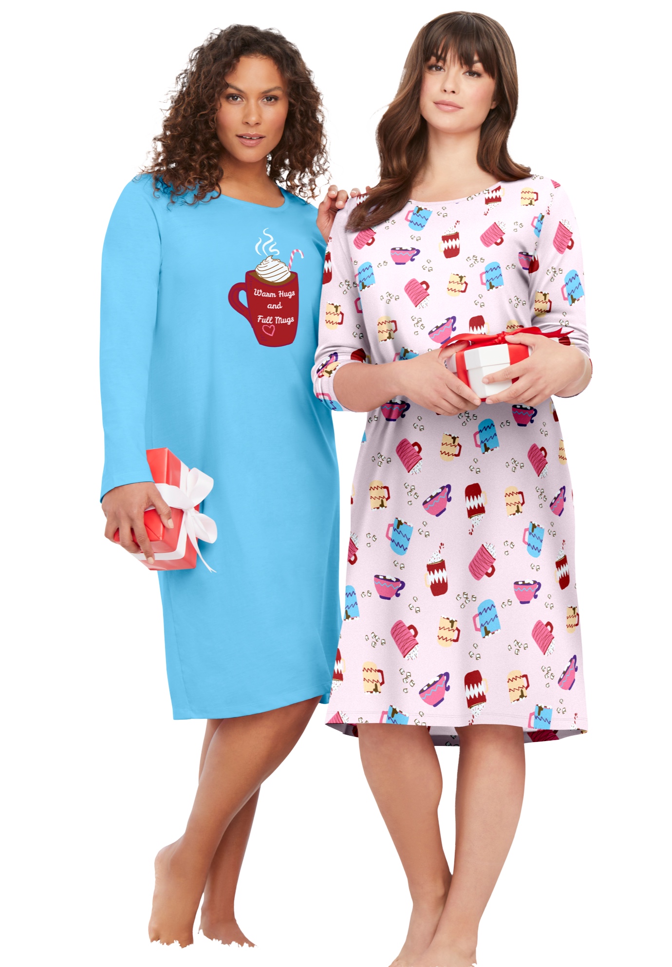 Plus Size Women's 2-Pack Long-Sleeve Sleepshirt by Dreams & Co. in Glass Blue Mugs (Size M/L) Nightgown