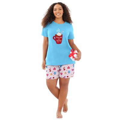 Plus Size Women's Knit PJ Short Set by Dreams & Co. in Glass Blue Mugs (Size 1X) Pajamas