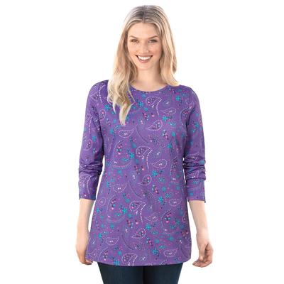 Plus Size Women's Perfect Printed Long-Sleeve Crewneck Tee by Woman Within in Petal Purple Floral Paisley (Size S) Shirt
