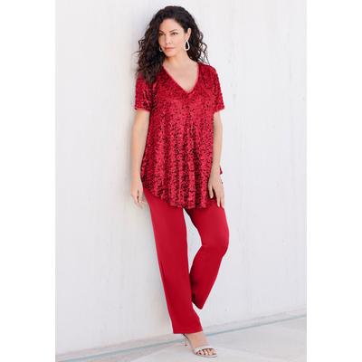 Plus Size Women's Sequin Pant Set by Roaman's in Classic Red (Size 18 W)