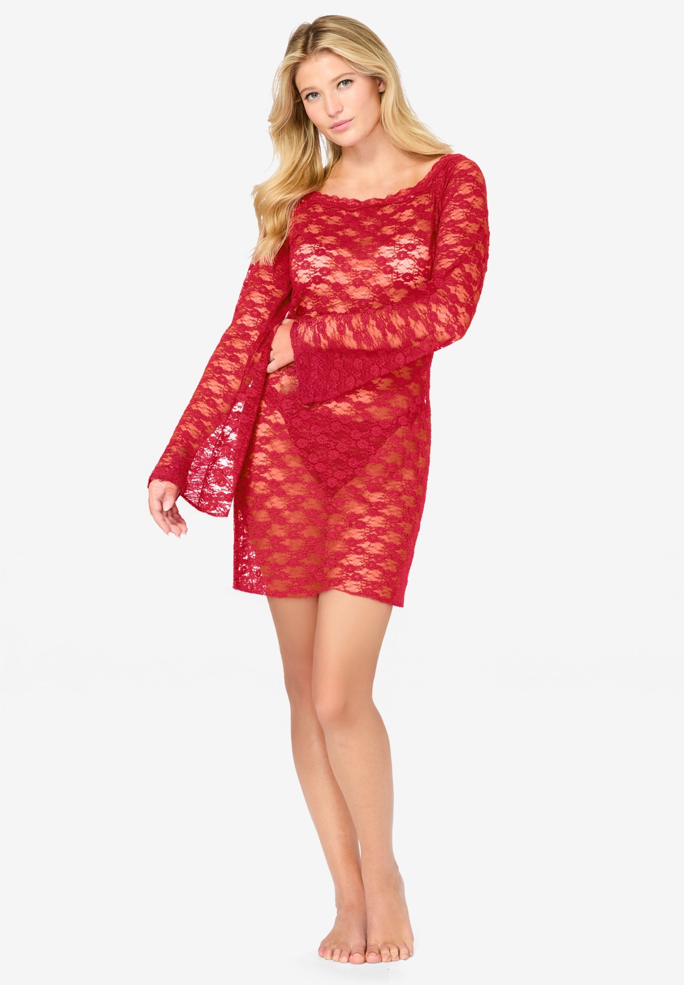 Plus Size Women's Amoureuse® Long-Sleeve Chemise by Amoureuse in Classic Red (Size M/L)