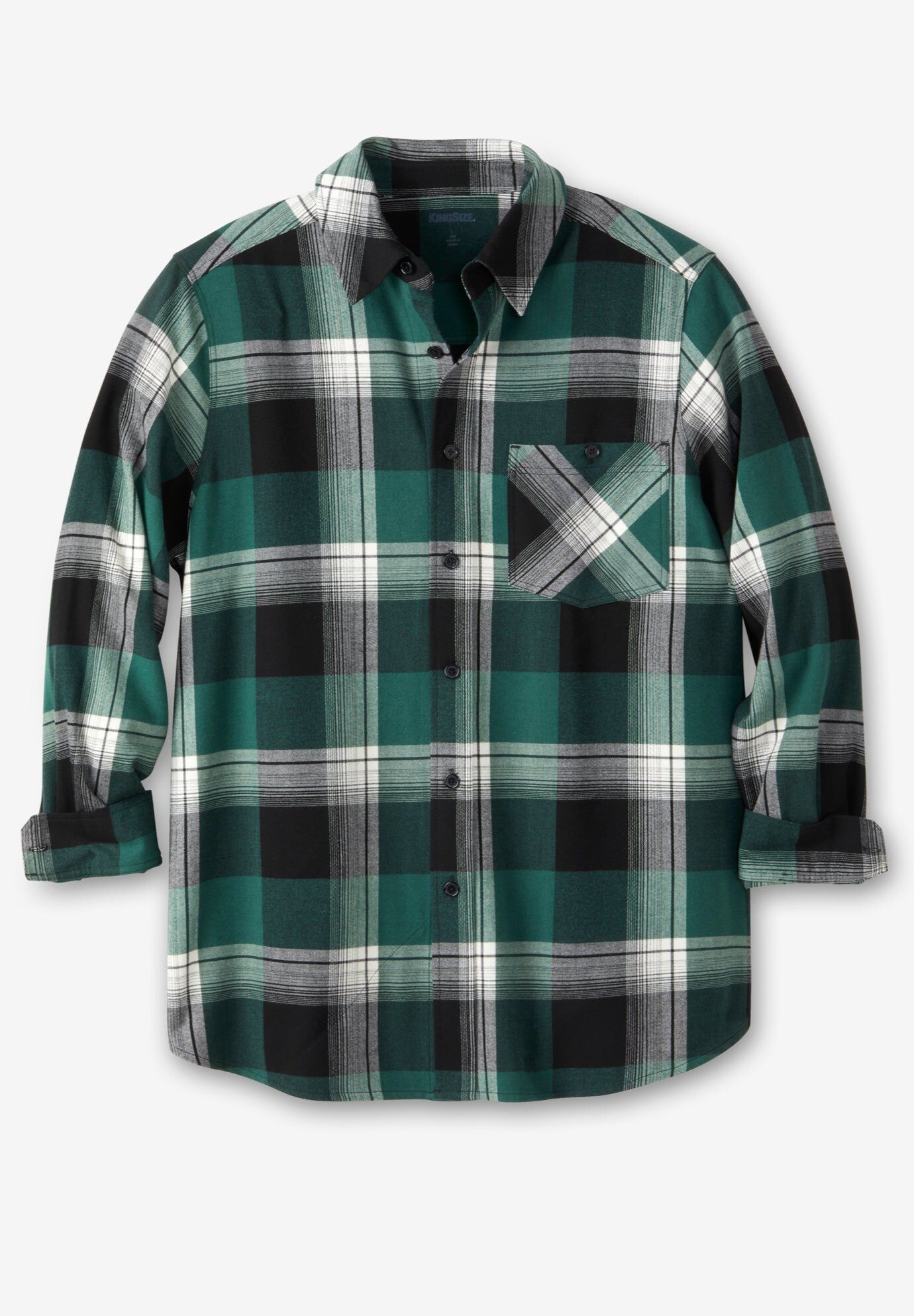 Men's Big & Tall Stretch Flannel Shirt by KingSize in Hunter Plaid (Size XL)