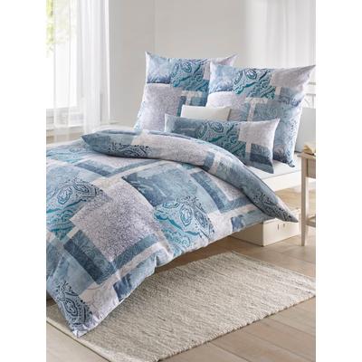 Bettwäsche BIBERNA Gr. 2, blau (petrol, grau), B/L: 155cm x 200cm, 3 tlg., Seersucker, Seersucker, B/L: 80cm x 80cm, Seersucker, 100% Baumwolle, Bettwäsche Image